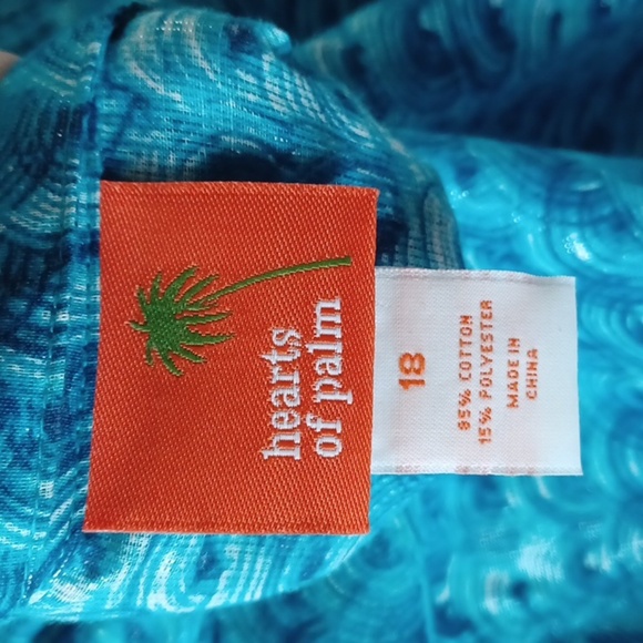 Heart of Palms Abstract Turquoise Top or jacket,  button & waist tie, shiny - Picture 7 of 7